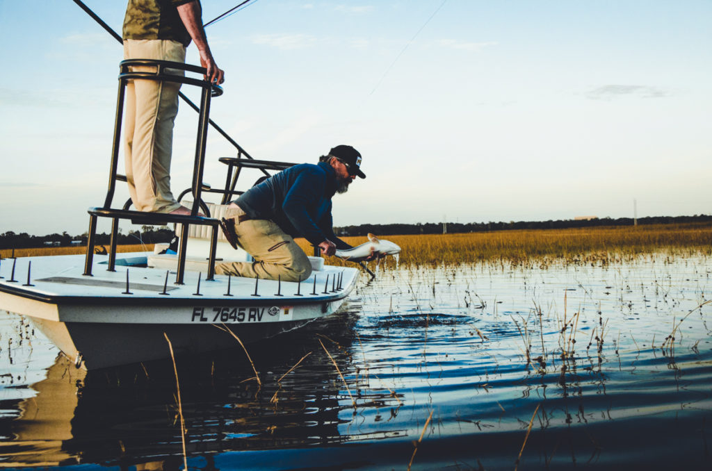 South Carolina Flood Tide Boat Releasing Redfish 